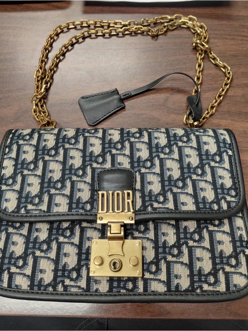 Dior Navy & Beige Monogram Shoulder Bag with Gold Hardware